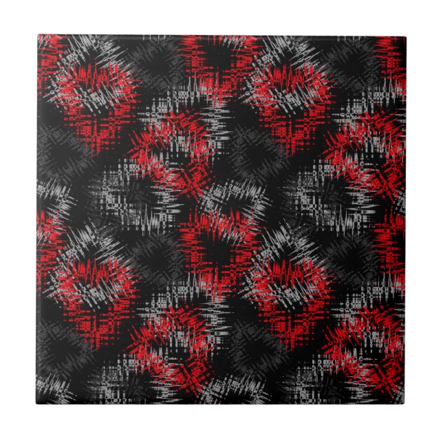 Broken hearts red and gray on black background ceramic tile (Front)