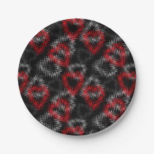 Broken hearts red and gray on black background paper plates