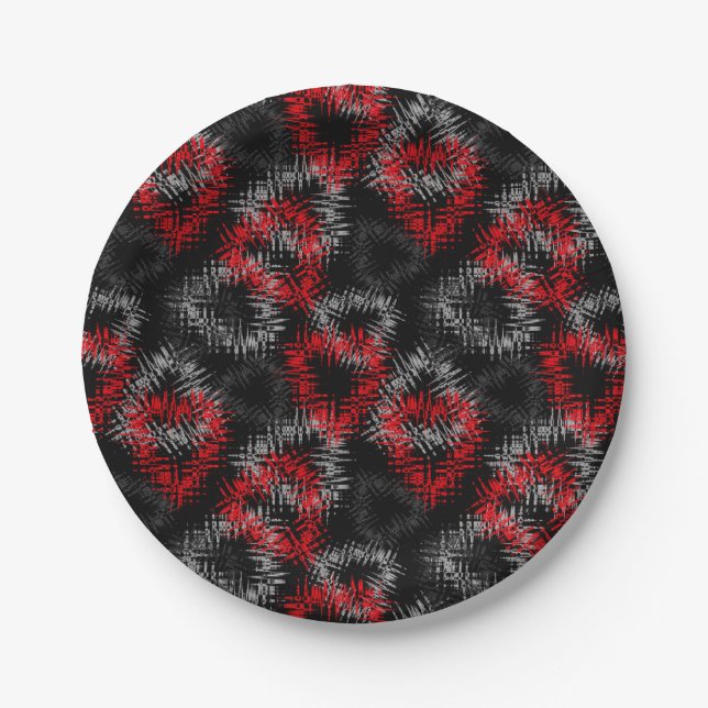 Broken hearts red and gray on black background paper plates (Front)
