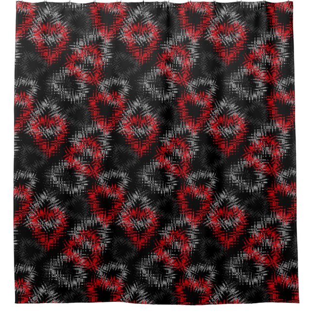 Broken hearts red and gray on black background shower curtain (Front)