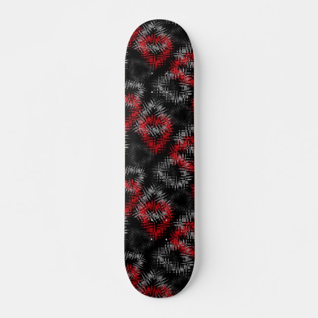 Broken hearts red and gray on black background skateboard (Front)