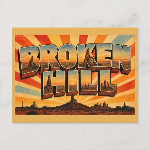 Broken Hill NSW Outback Mining Town Vintage Art Postcard