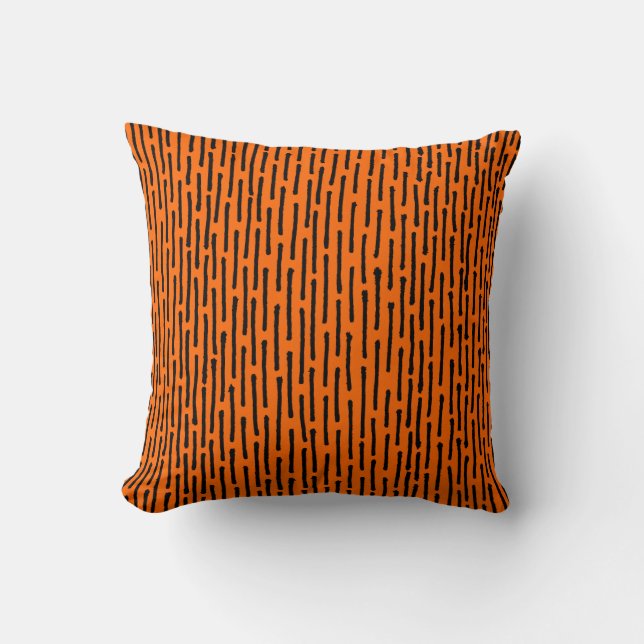 Broken Lines - Black on Orange Throw Pillow (Front)