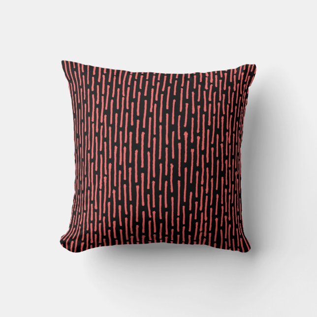 Broken Lines - Tropical Pink on Black Throw Pillow (Front)
