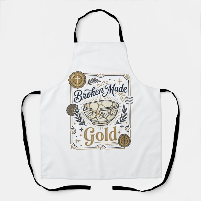 Broken Made Gold Jesus Kintsugi Broken Pottery Chr Apron (Front)