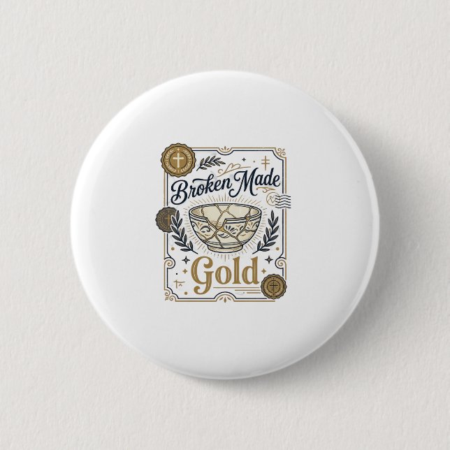 Broken Made Gold Jesus Kintsugi Broken Pottery Chr Button (Front)