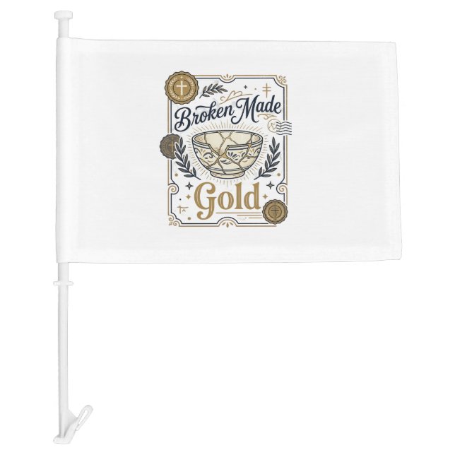 Broken Made Gold Jesus Kintsugi Broken Pottery Chr Car Flag (Front)