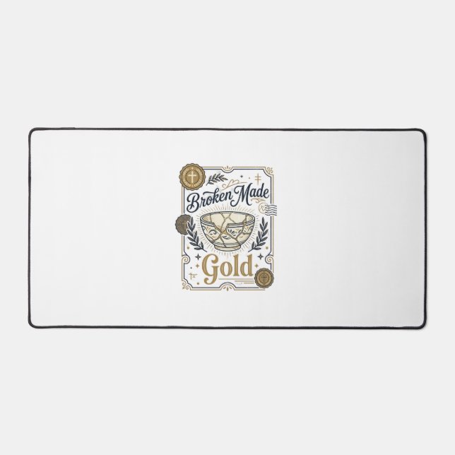 Broken Made Gold Jesus Kintsugi Broken Pottery Chr Desk Mat (Front)