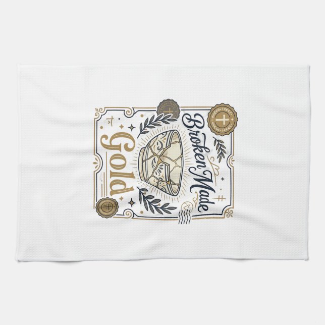 Broken Made Gold Jesus Kintsugi Broken Pottery Chr Kitchen Towel (Horizontal)