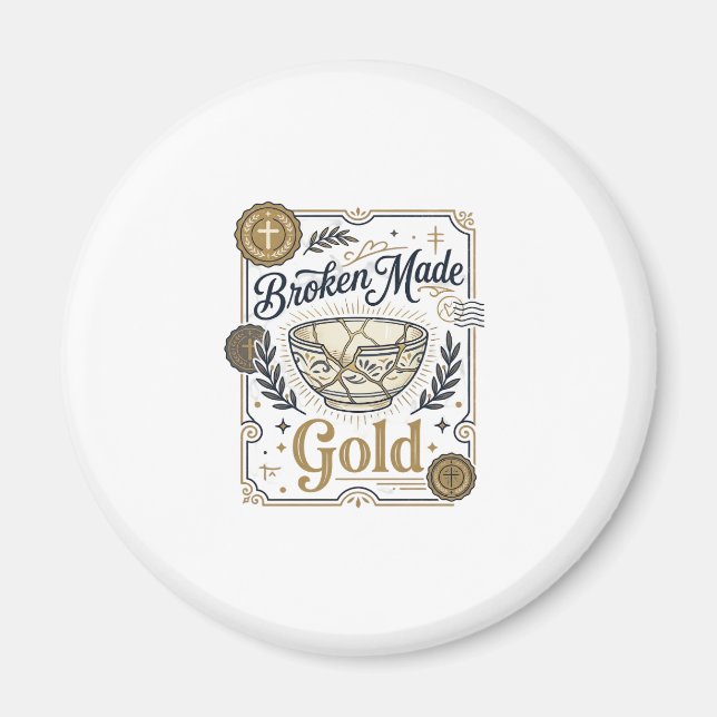 Broken Made Gold Jesus Kintsugi Broken Pottery Chr Magnet (Front)
