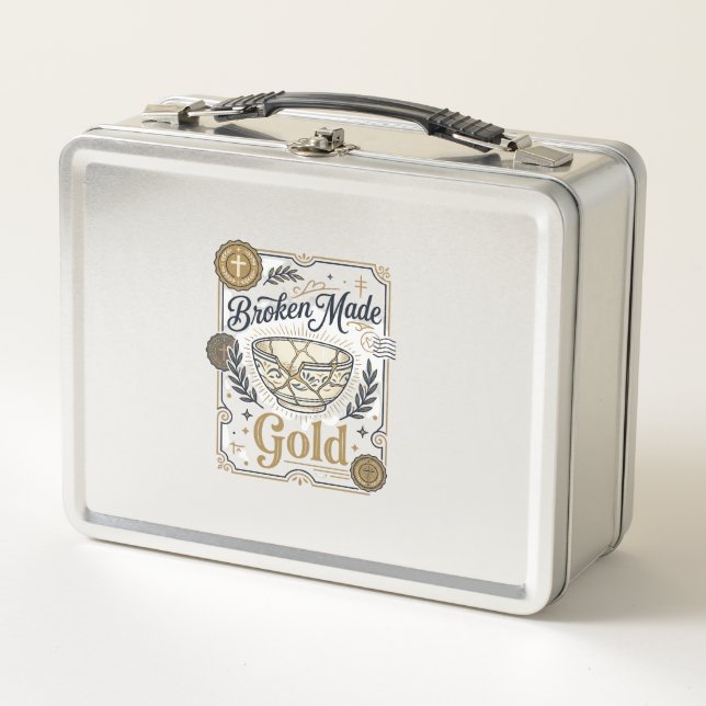 Broken Made Gold Jesus Kintsugi Broken Pottery Chr Metal Lunch Box (Front)