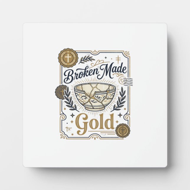 Broken Made Gold Jesus Kintsugi Broken Pottery Chr Plaque (Front)
