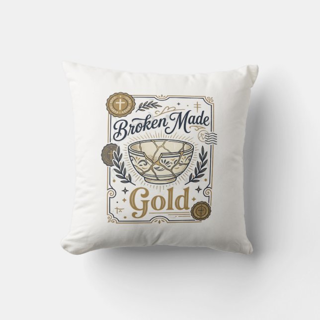 Broken Made Gold Jesus Kintsugi Broken Pottery Chr Throw Pillow (Front)