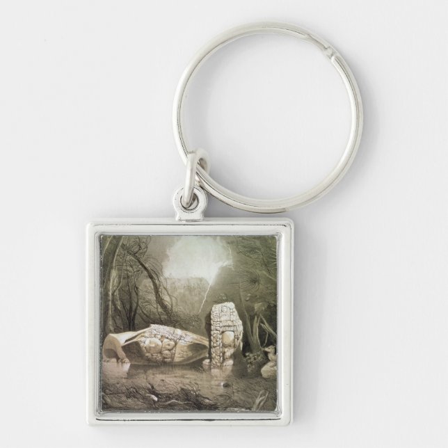 Broken Mayan idol at Copan, Guatemala Keychain (Front)