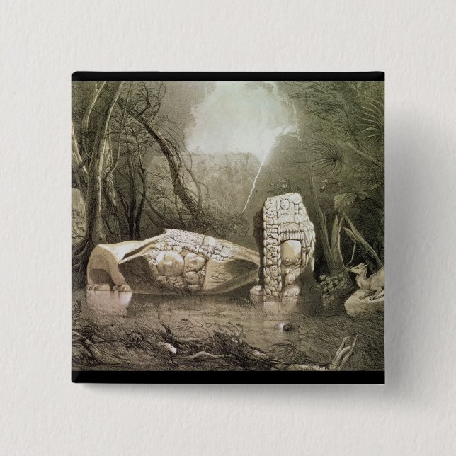 Broken Mayan idol at Copan, Guatemala Pinback Button (Front)