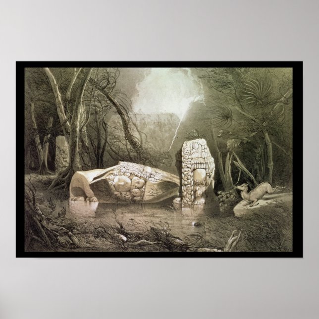 Broken Mayan idol at Copan, Guatemala Poster (Front)