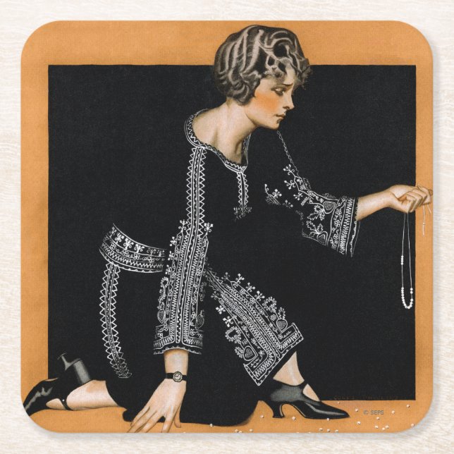 Broken Pearl Necklace Square Paper Coaster (Front)