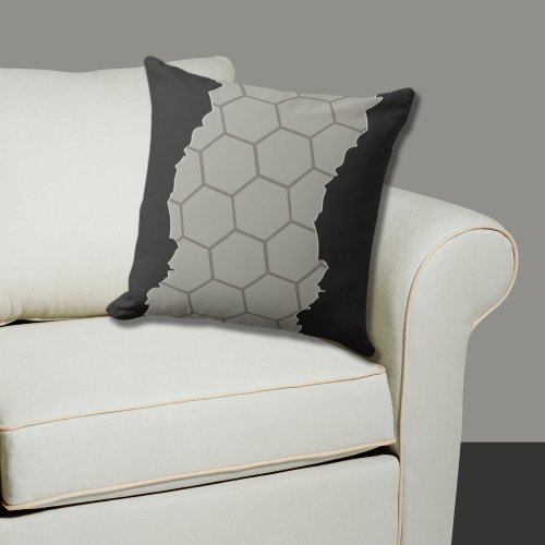 Broken Stylized Gray Honeycomb Pattern Throw Pillow