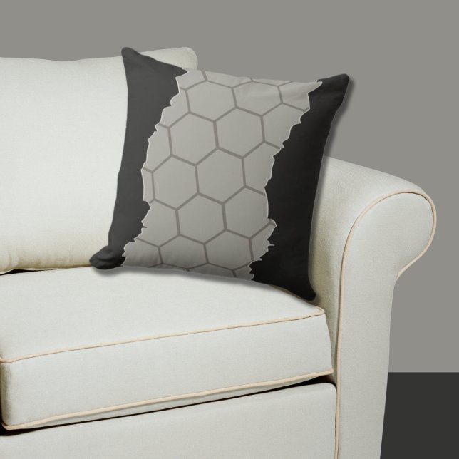 Broken Stylized Gray Honeycomb Pattern Throw Pillow (Broken Stylized Gray Honeycomb Pattern Throw Pillow)