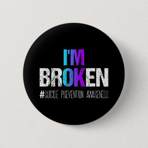 Broken Teal And Purple Ribbon Suicide Prevention A Button
