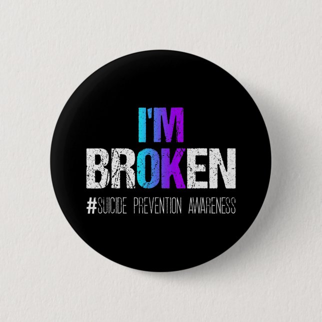 Broken Teal And Purple Ribbon Suicide Prevention A Button (Front)