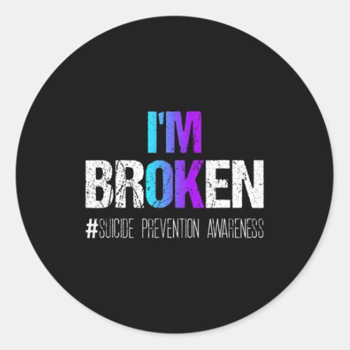 Broken Teal And Purple Ribbon Suicide Prevention A Classic Round Sticker