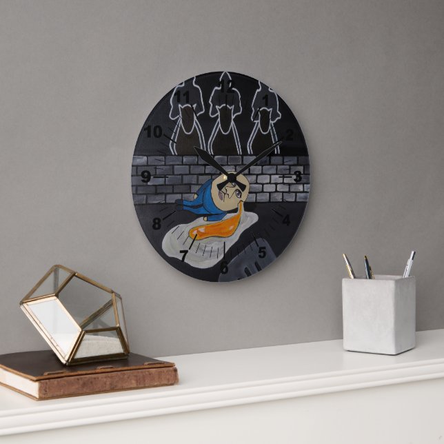 Broken Then Fried Painting by Alfred Fox Large Clock (Office)
