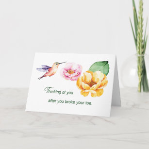 Broken Toe Thinking of You Flowers and Hummingbird Card