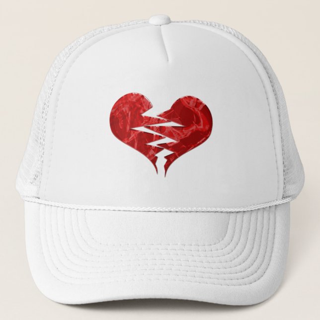 BROKEN TORN RED HEART LOVE EMO ENDS UNHAPPY FEELIN TRUCKER HAT (Front)