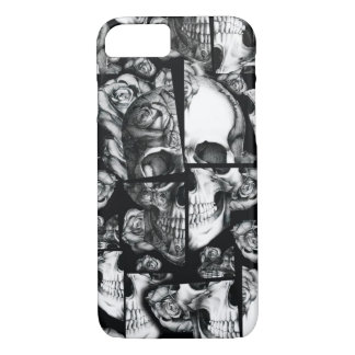 Broken up, fractured images of rose skull in black iPhone 8/7 case