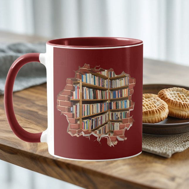 Broken Wall Bookshelf Bookworm Reading Custom Mug (Creator Uploaded)