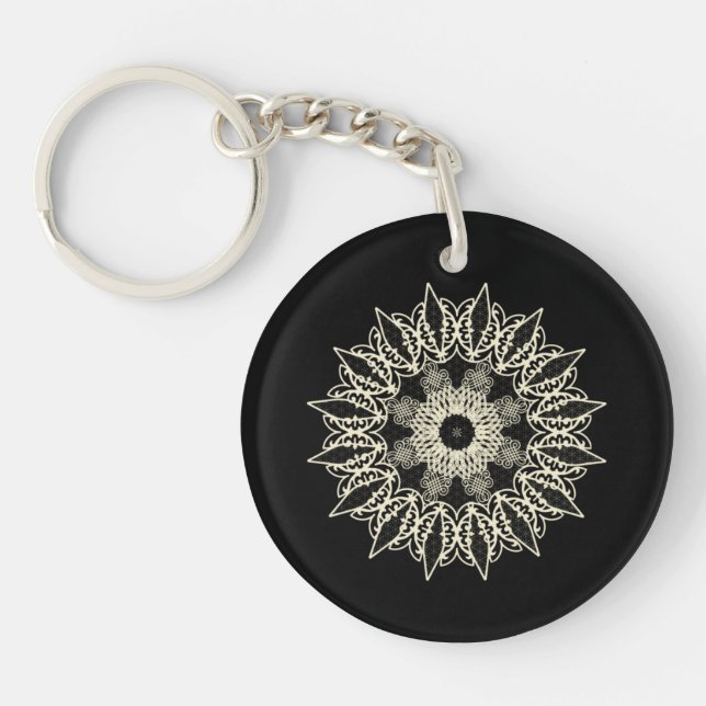 Broken white geometric lace mandala keychain (Front)