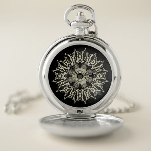 Broken white geometric lace mandala pocket watch