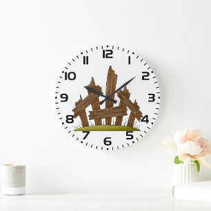 Broken Wooden Fence Rustic Farmyard Large Clock