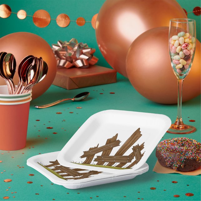 Broken Wooden Fence Rustic Farmyard  Paper Plates (Creator Uploaded)