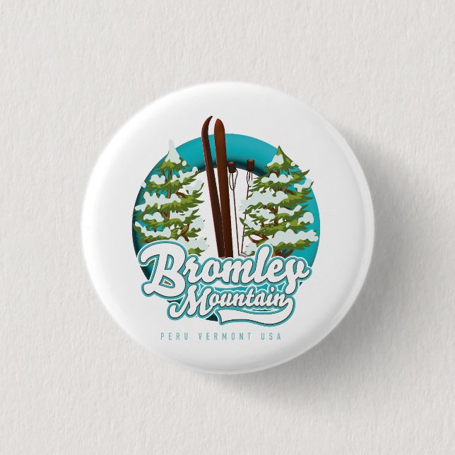 Bromley Mountain Peru Vermont US Ski logo Trucker  Button (Front)