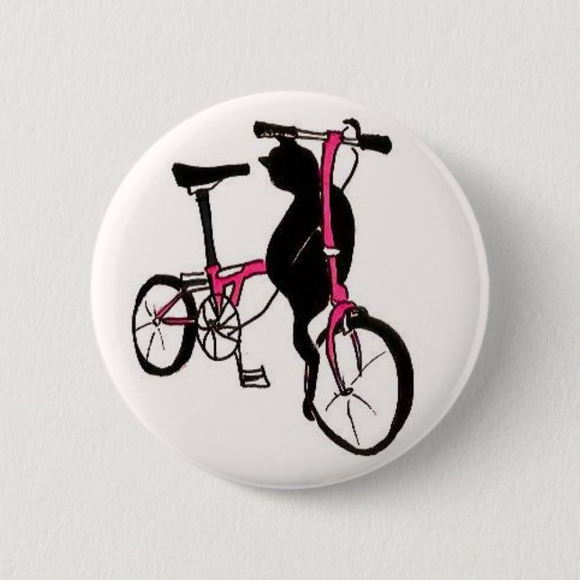 Brompton Black Cat in Pink Pinback Button (Front)