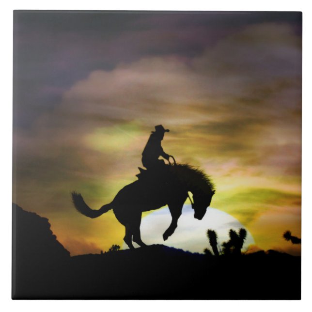 Bronc Rider and Bucking Horse Ceramic Tile (Front)