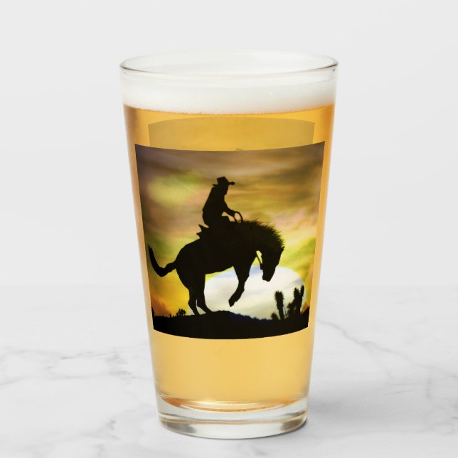 Bronc Rider Cowboy Beer Glass Drinking Glass (Back Filled)