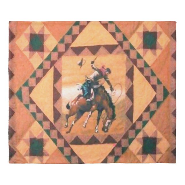 Bronc Rider Western Cowboy King Duvet Cover (Front)