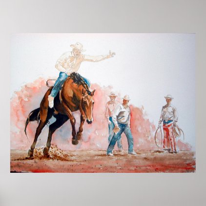 Bronc Riding Cowboy Poster