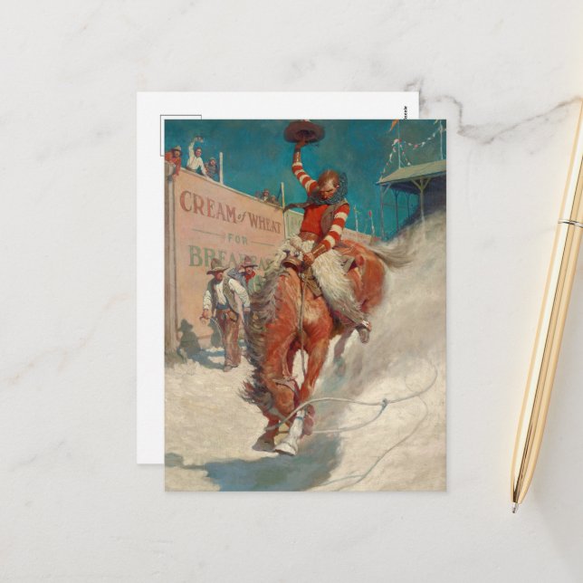Bronco Buster by Newell Convers Wyeth Holiday Postcard (Front/Back In Situ)