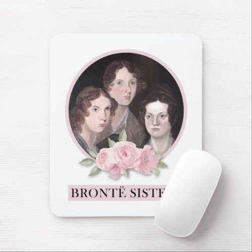 Bronte Sisters Portrait with Pink Roses Mouse Pad