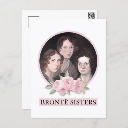 Bronte Sisters Portrait with Pink Roses Postcard