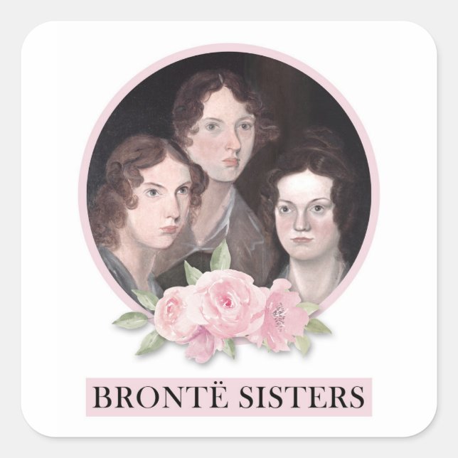 Bronte Sisters Portrait with Pink Roses Square Sticker (Front)