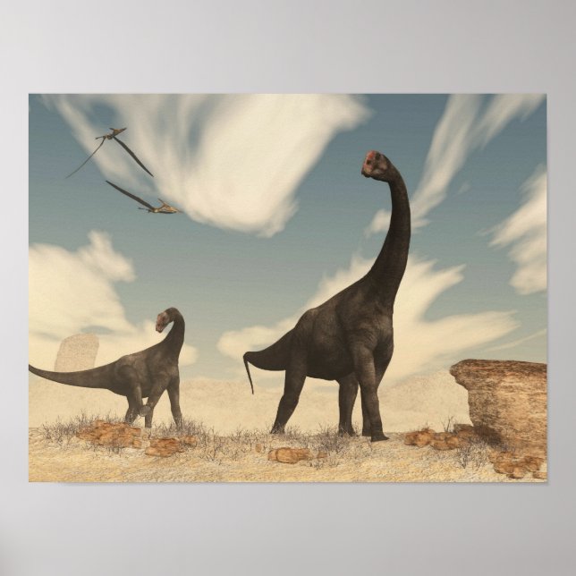 Brontomerus dinosaurs in the desert - 3D render Poster (Front)