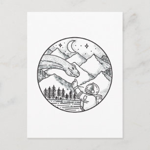 Brontosaurus Astronaut Mountain Circle Tattoo Postcard