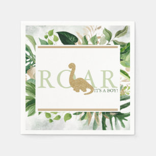 Brontosaurus Baby Shower Cocktail Green and Gold  Napkins