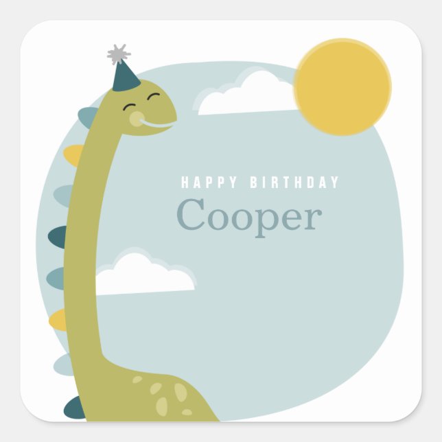 Brontosaurus Blue Dinosaur Birthday Square Sticker (Front)