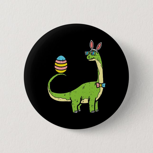 Brontosaurus Bunny Ears Egg Easter Day Dinosaur Di Button (Front)